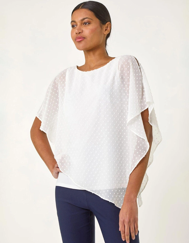 Asymmetric Dobby Overlay Top - White
