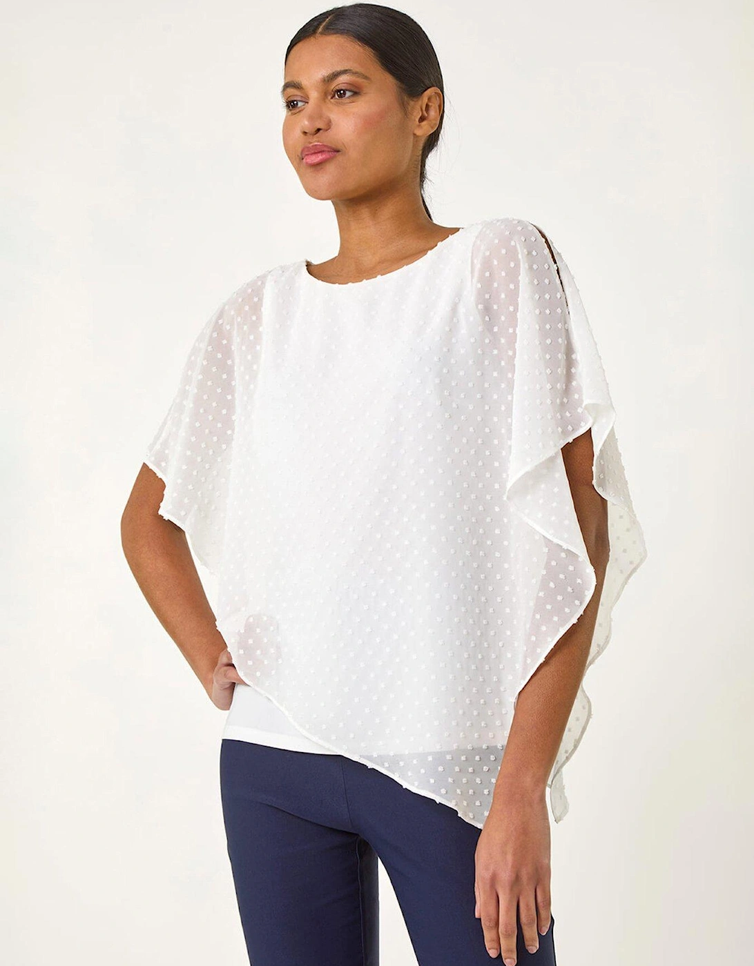 Asymmetric Dobby Overlay Top - White, 2 of 1