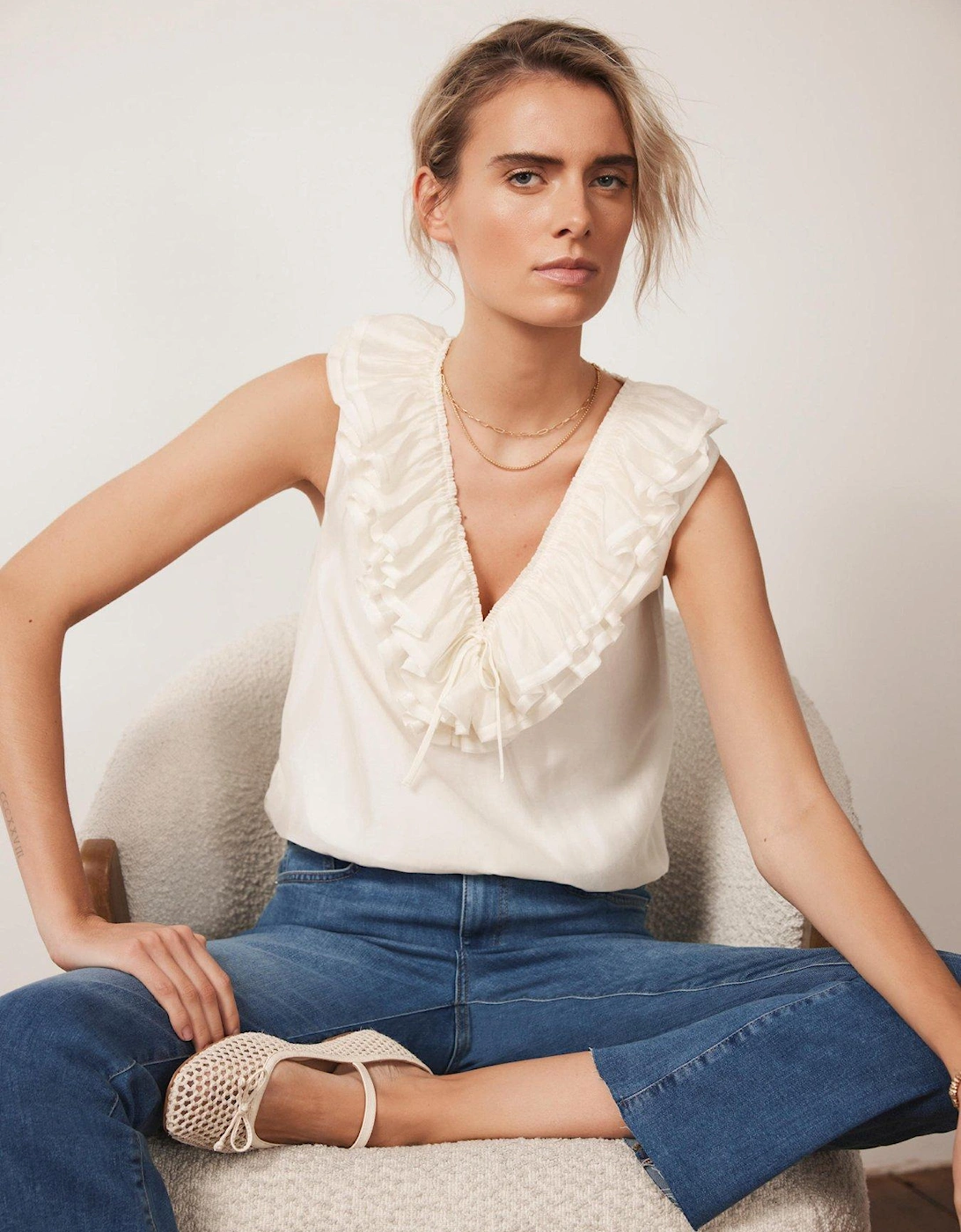 Cream Ruffle Front Top, 2 of 1