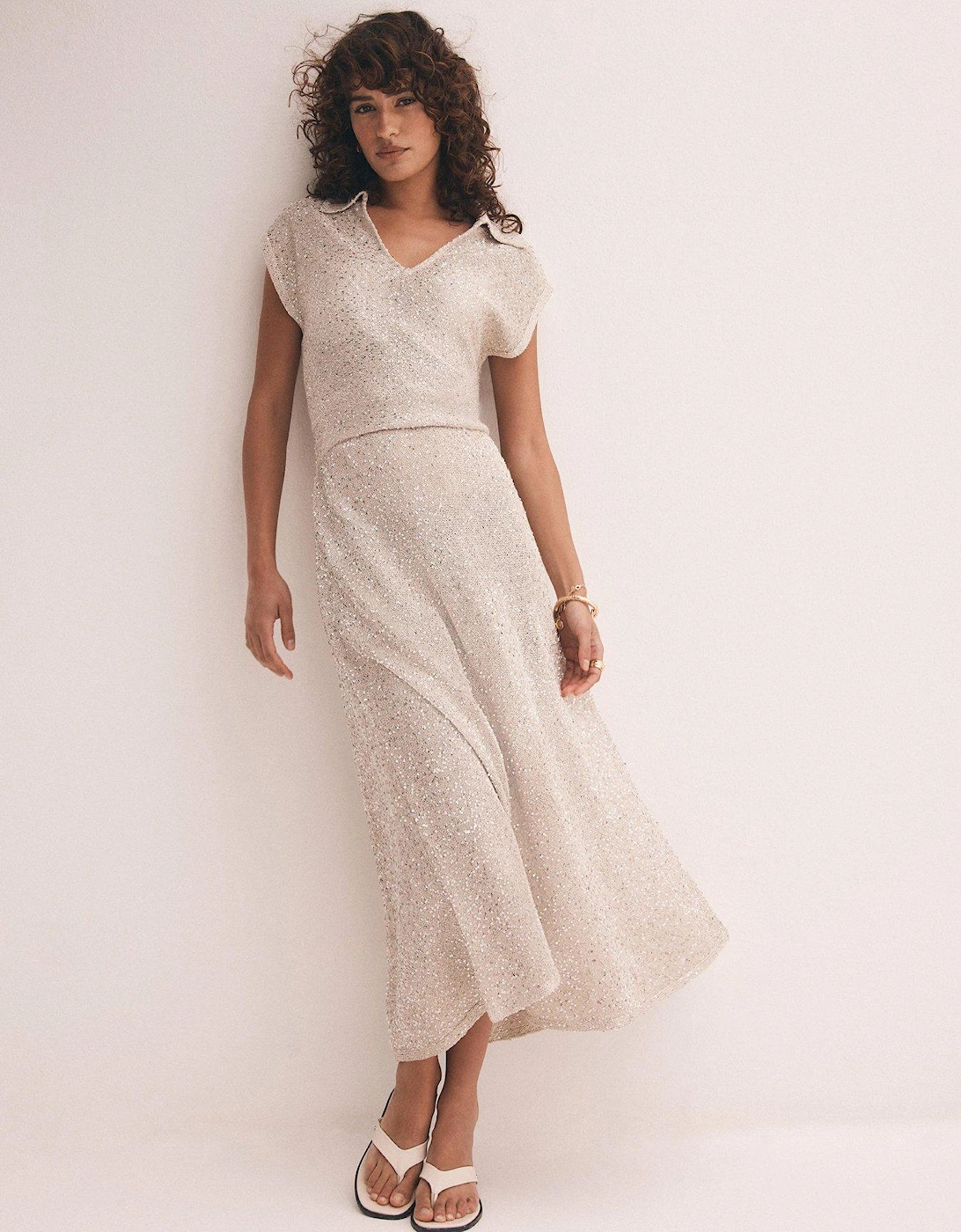 Neutral Sequin Midi Dress, 2 of 1