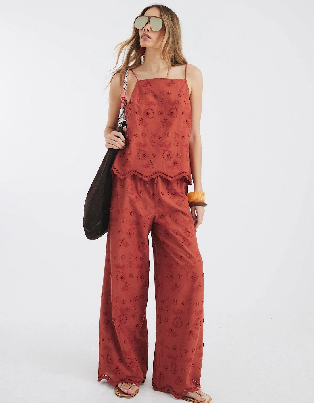Embroidered Tie Waist Trouser - Rust, 2 of 1