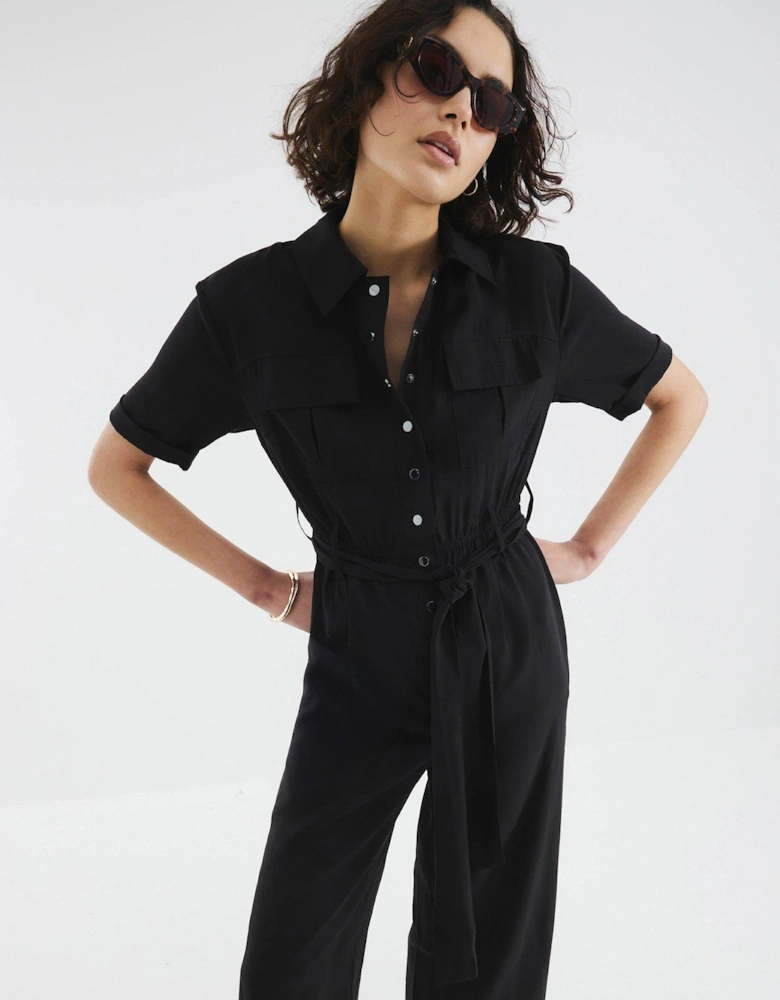 Belted Utility Jumpsuit - Black