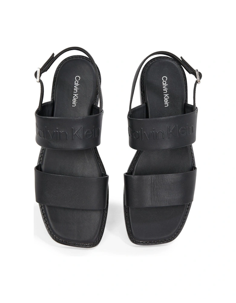 Double Strap Logo Sandals - Black