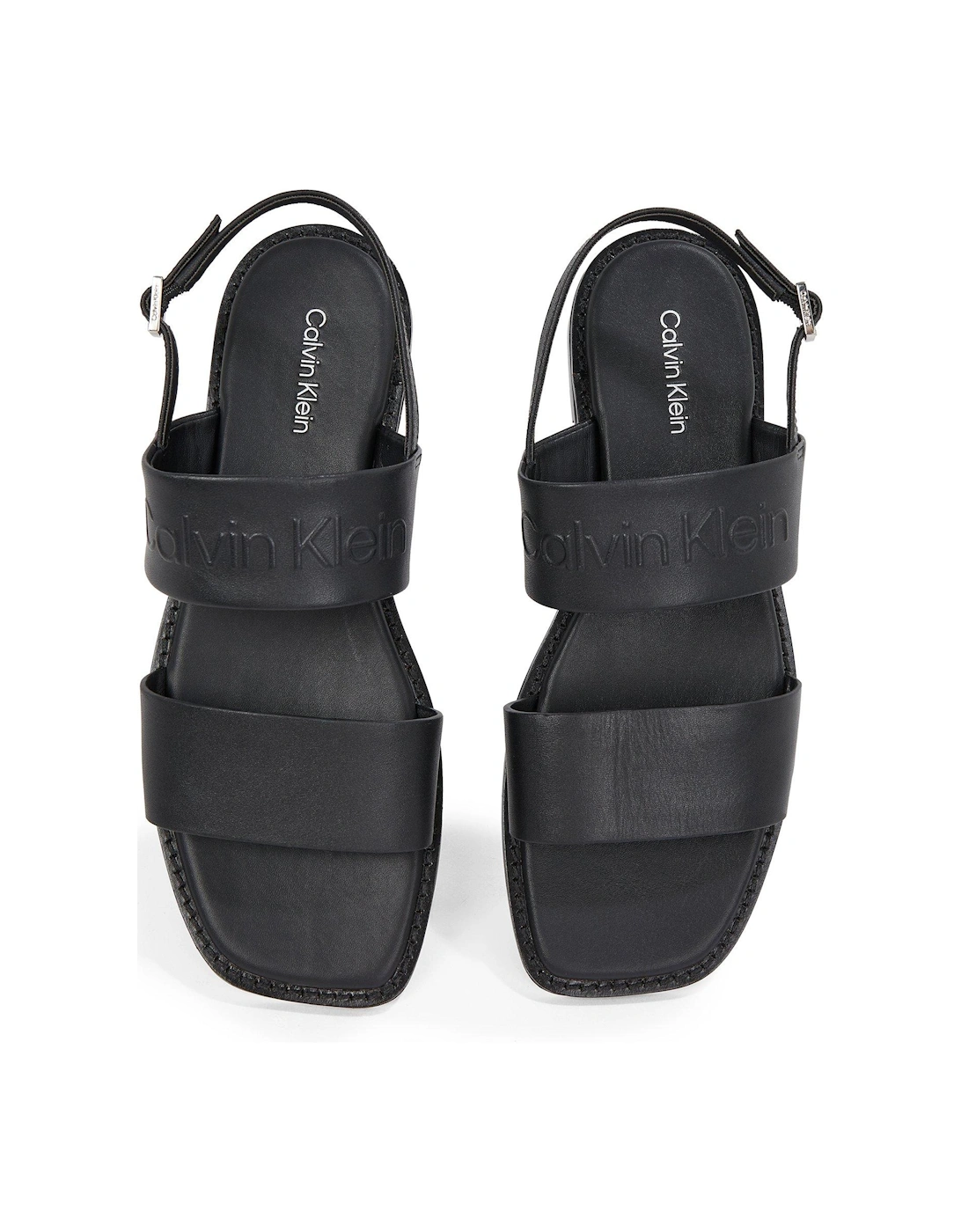 Double Strap Logo Sandals - Black