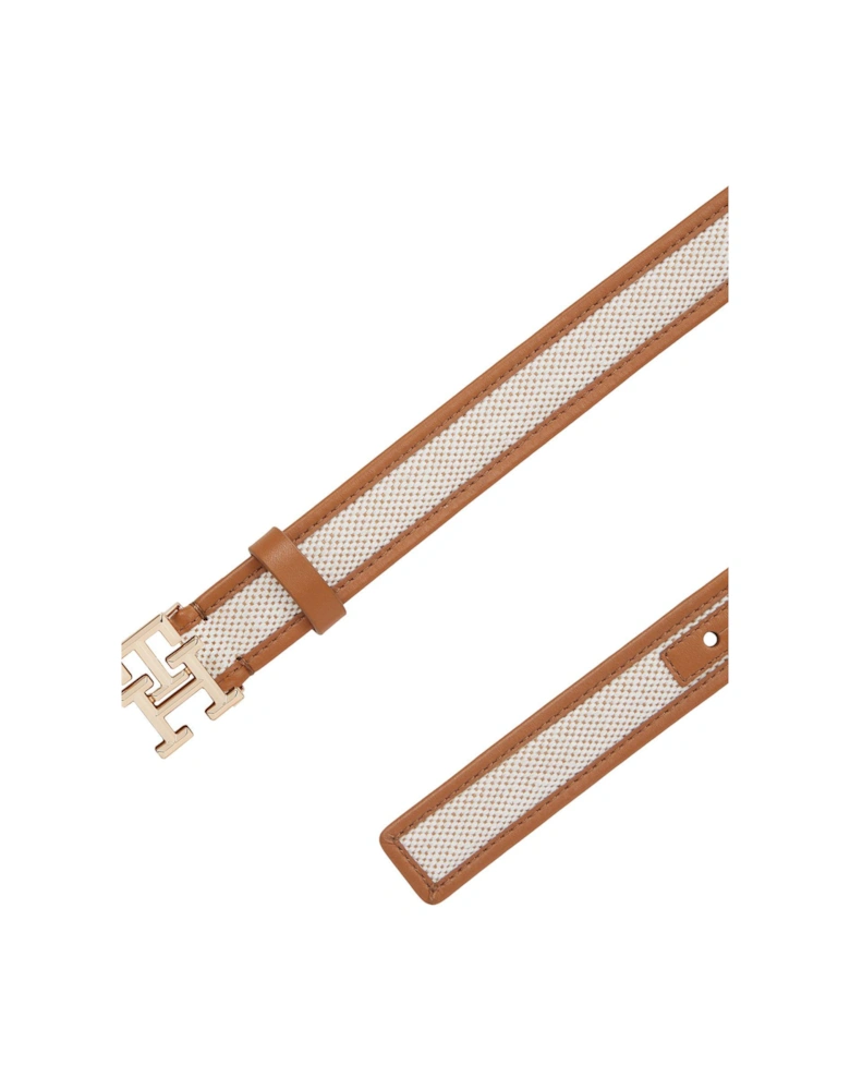 Logo Buckle Canvas Belt - Brown
