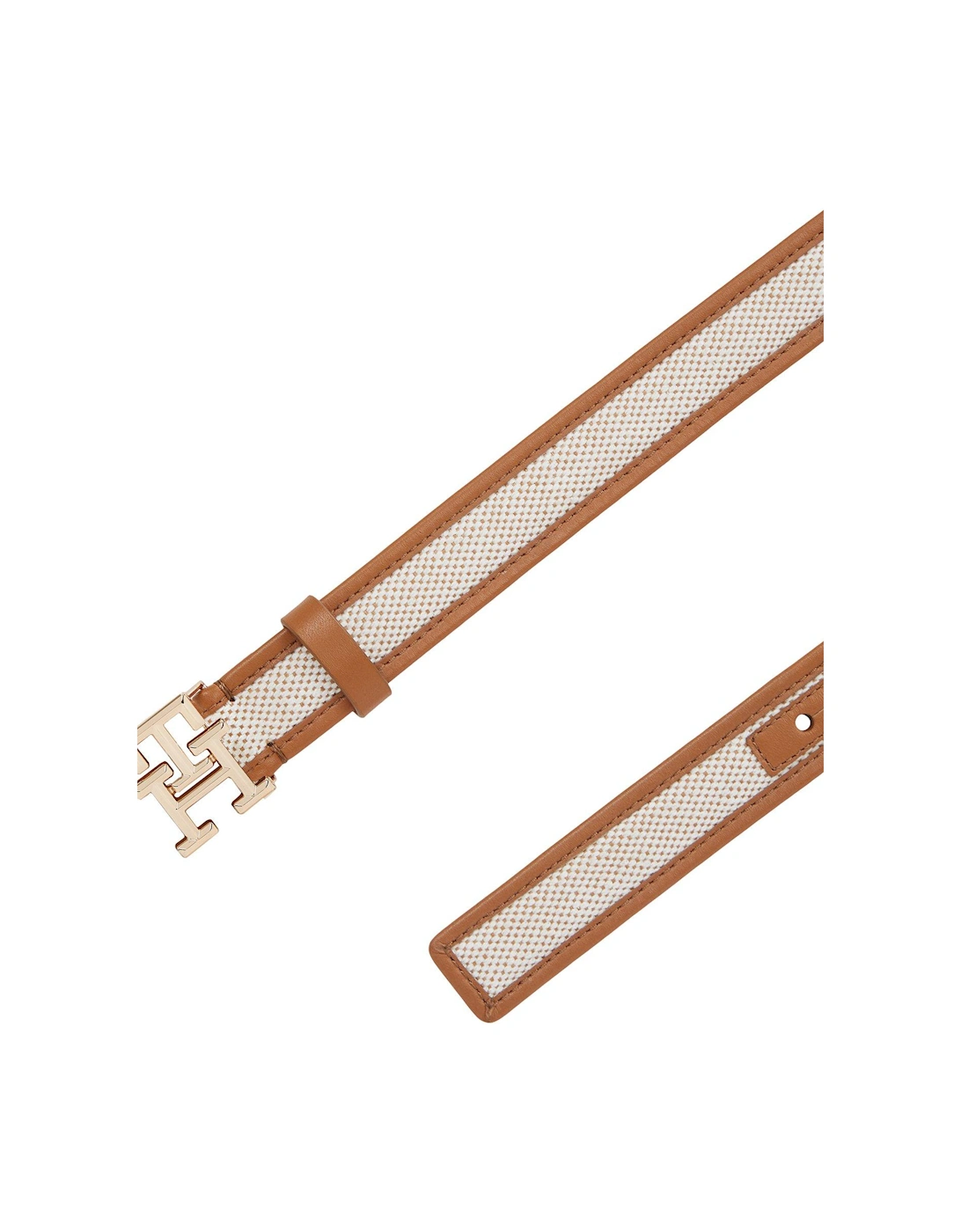 Logo Buckle Canvas Belt - Brown