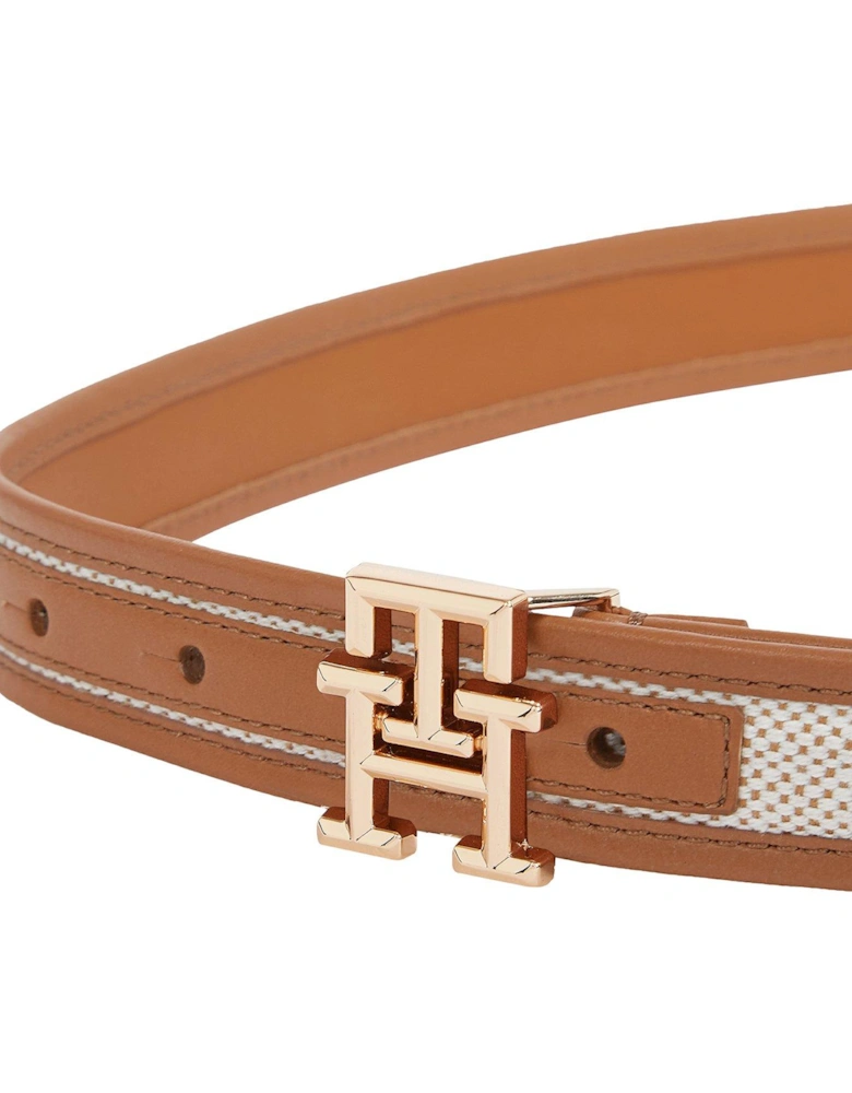 Logo Buckle Canvas Belt - Brown