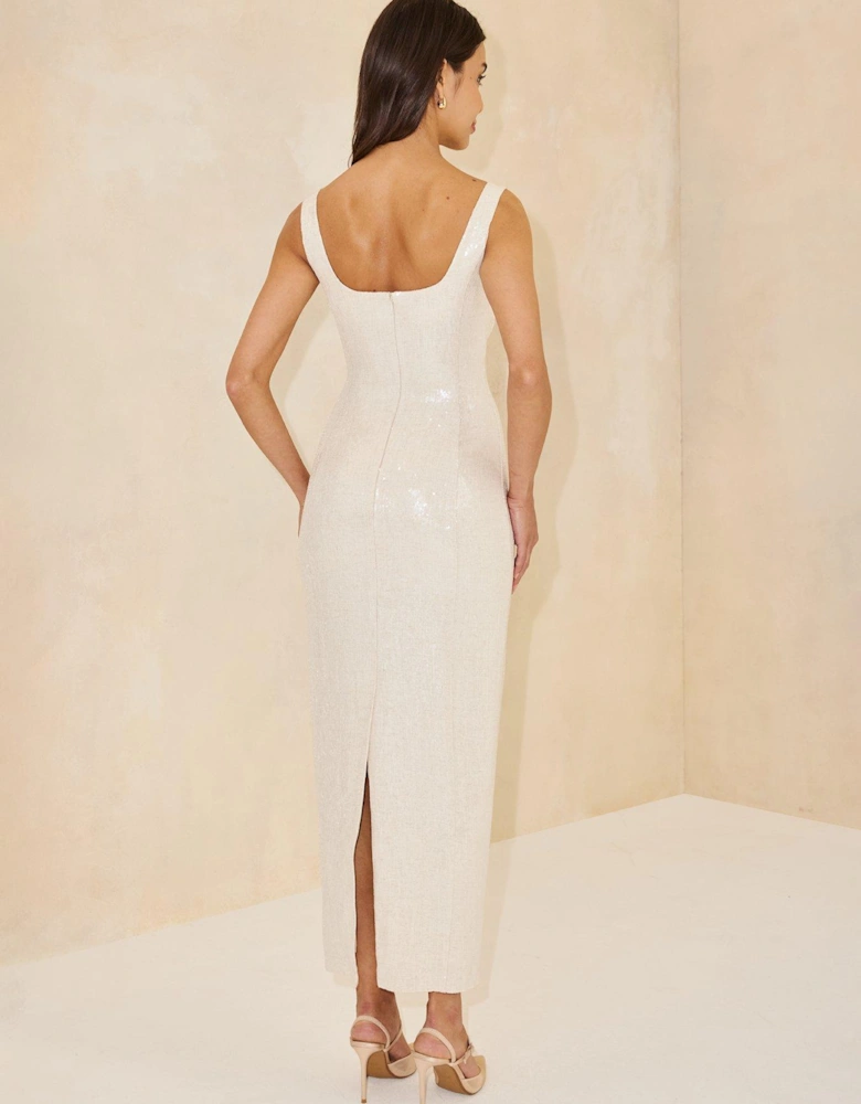 Sequin Midaxi Tailored Dress - Beige 