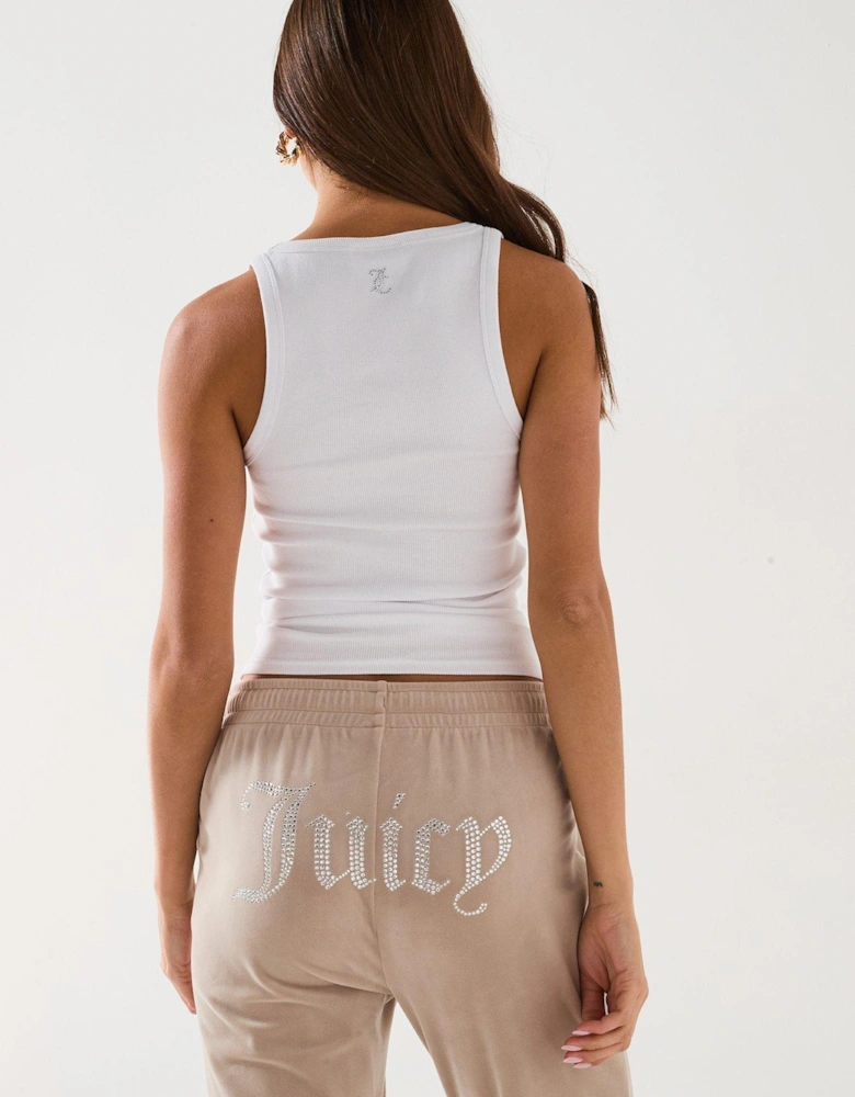 Racer Vest With Diamante Logo - White
