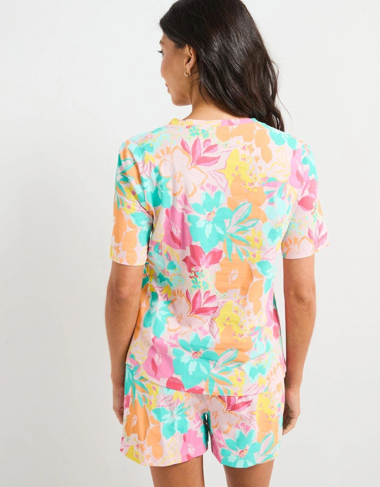 Floral V Neck And Short Pj Set
