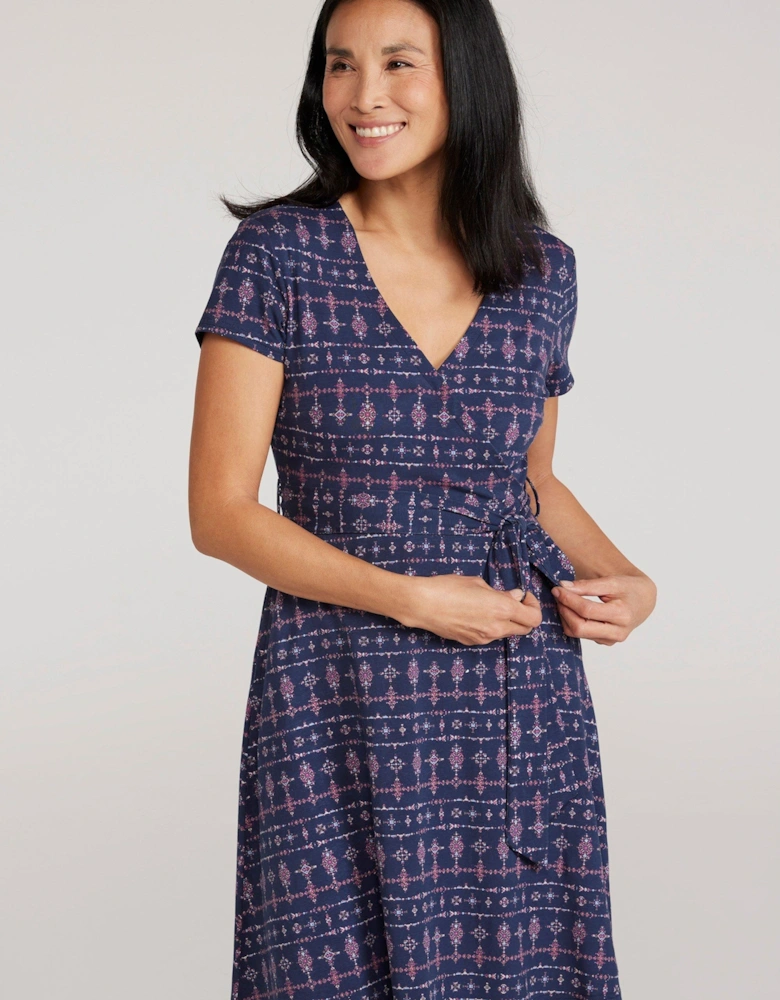 Womens/Ladies Santorini Patterned Jersey Wrap Midi Dress