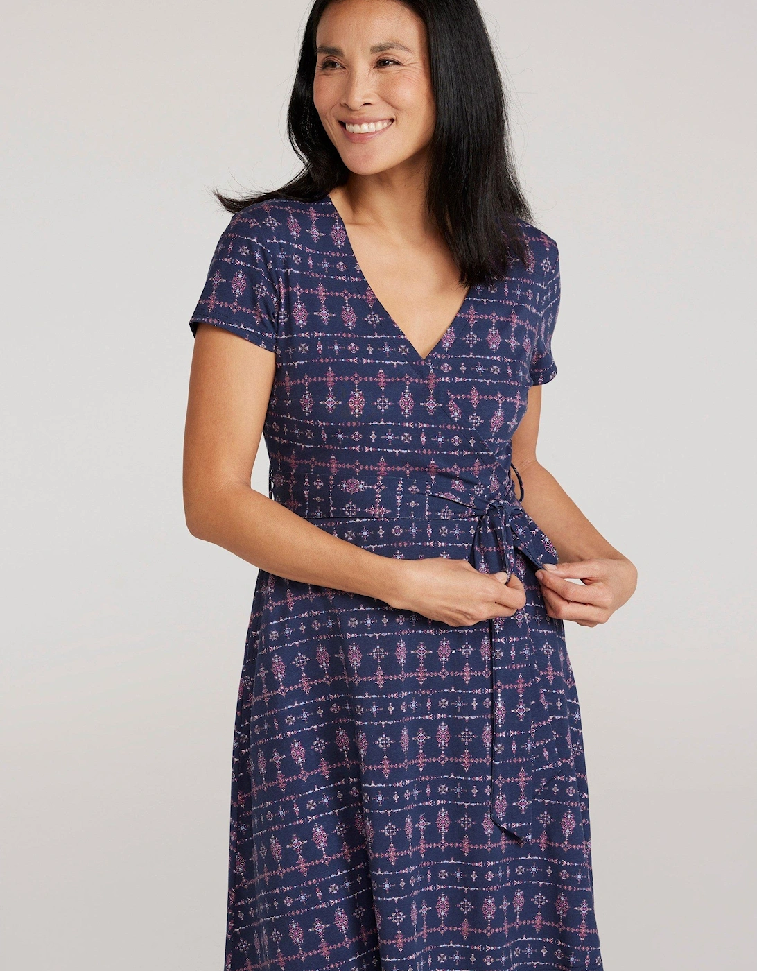 Womens/Ladies Santorini Patterned Jersey Wrap Midi Dress, 2 of 1
