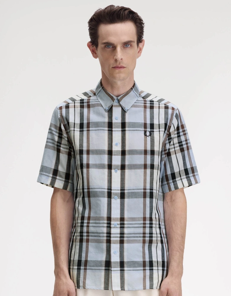 Mens Short Sleeve Madras Check Shirt Light Smoke 353