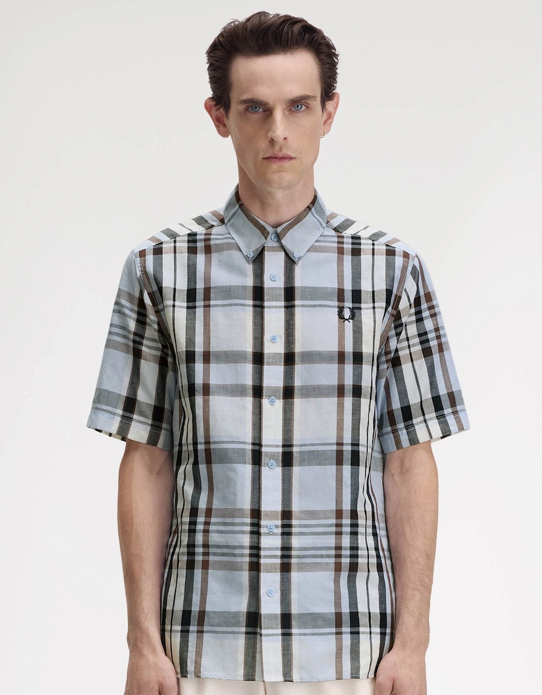Mens Short Sleeve Madras Check Shirt Light Smoke 353, 2 of 1