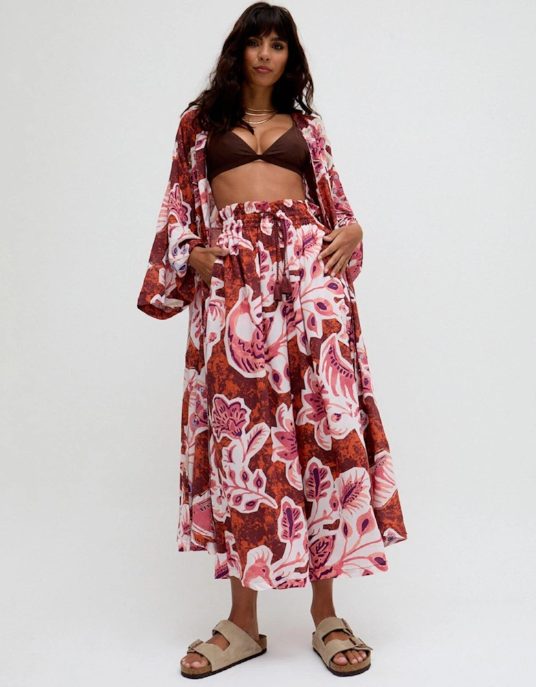 Ellana Wide Leg Floral Printed Trousers In Multi