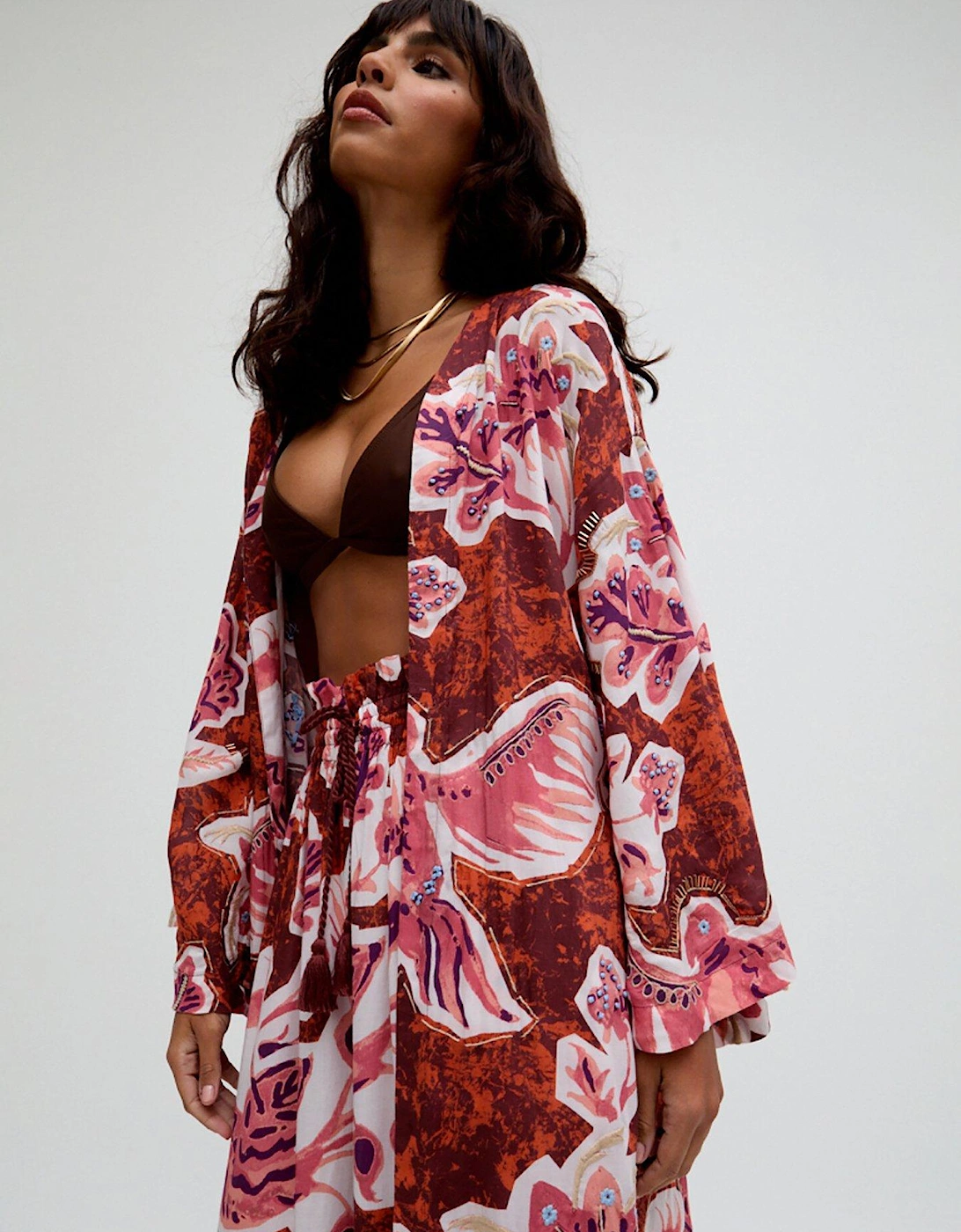 Amelia Edge To Edge Embellished Kimono In Multi, 2 of 1