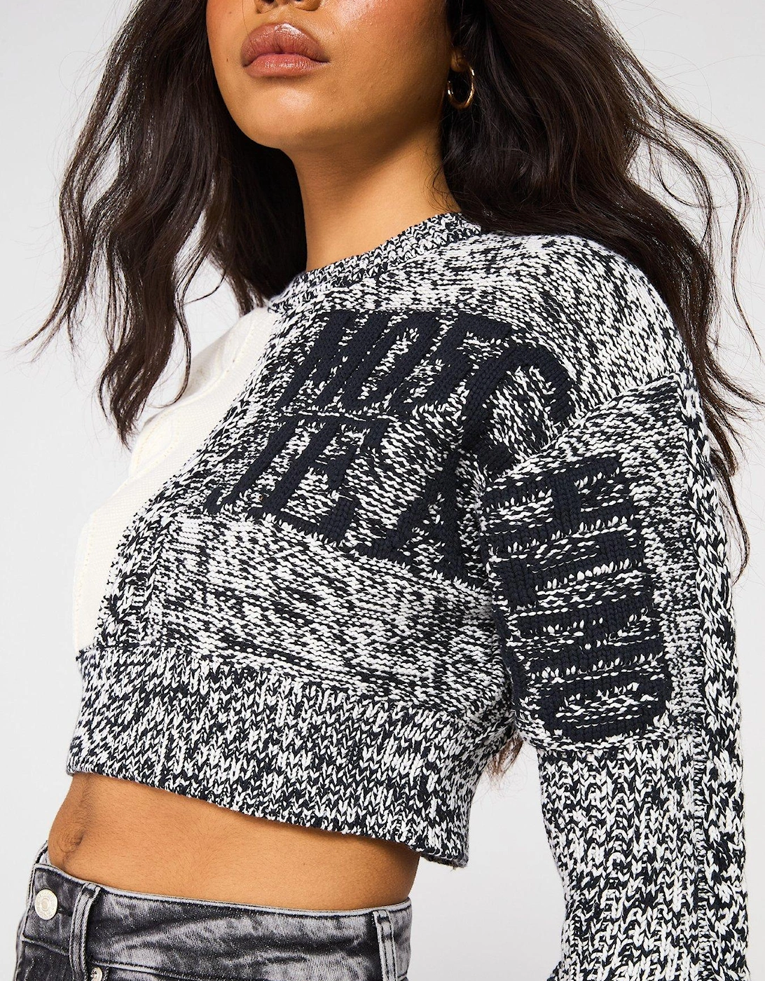 Logo Cropped Knitted Jumper - White