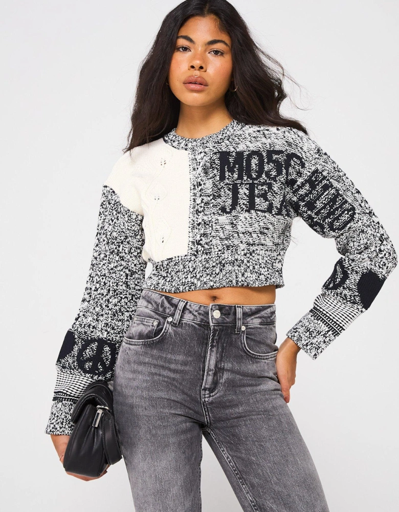 Logo Cropped Knitted Jumper - White