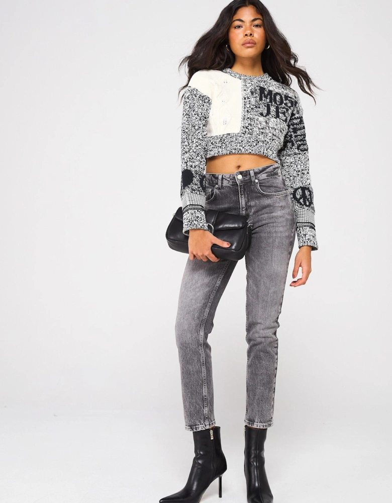 Logo Cropped Knitted Jumper - White