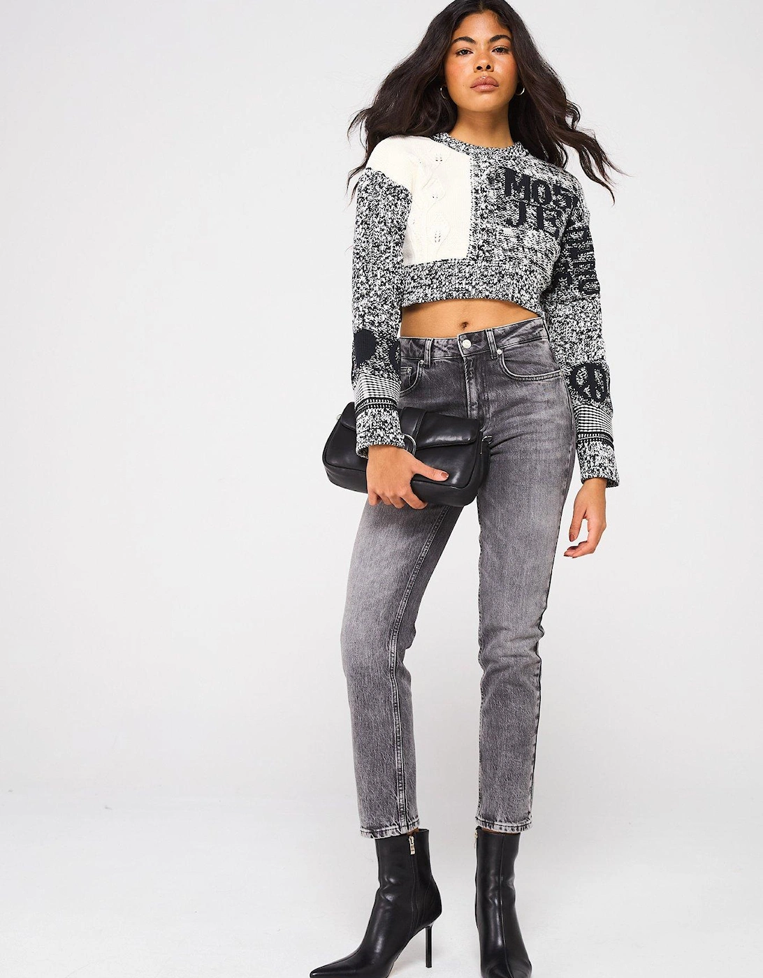 Logo Cropped Knitted Jumper - White