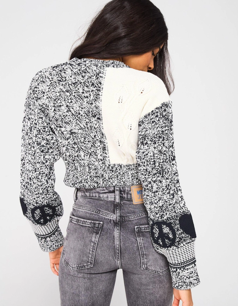Logo Cropped Knitted Jumper - White