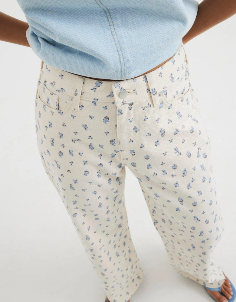 Relaxed Straight Ditsy Floral Jean - Ecru