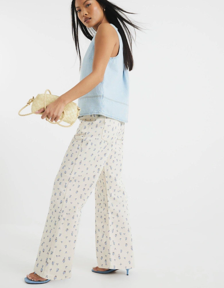 Relaxed Straight Ditsy Floral Jean - Ecru