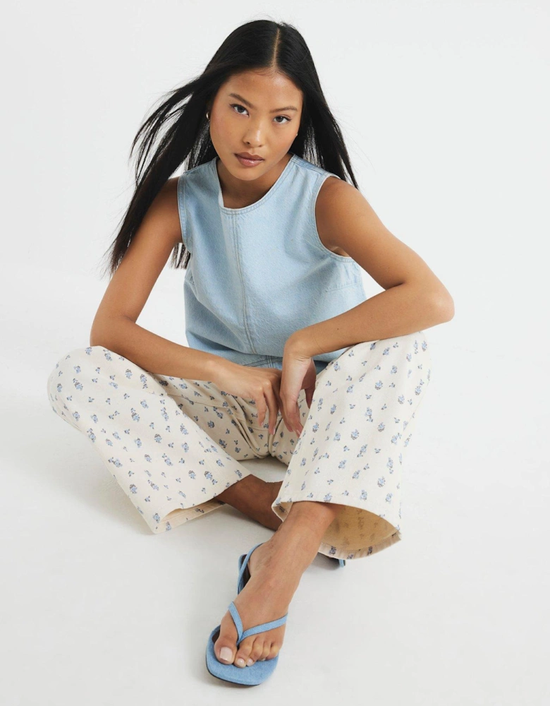 Relaxed Straight Ditsy Floral Jean - Ecru