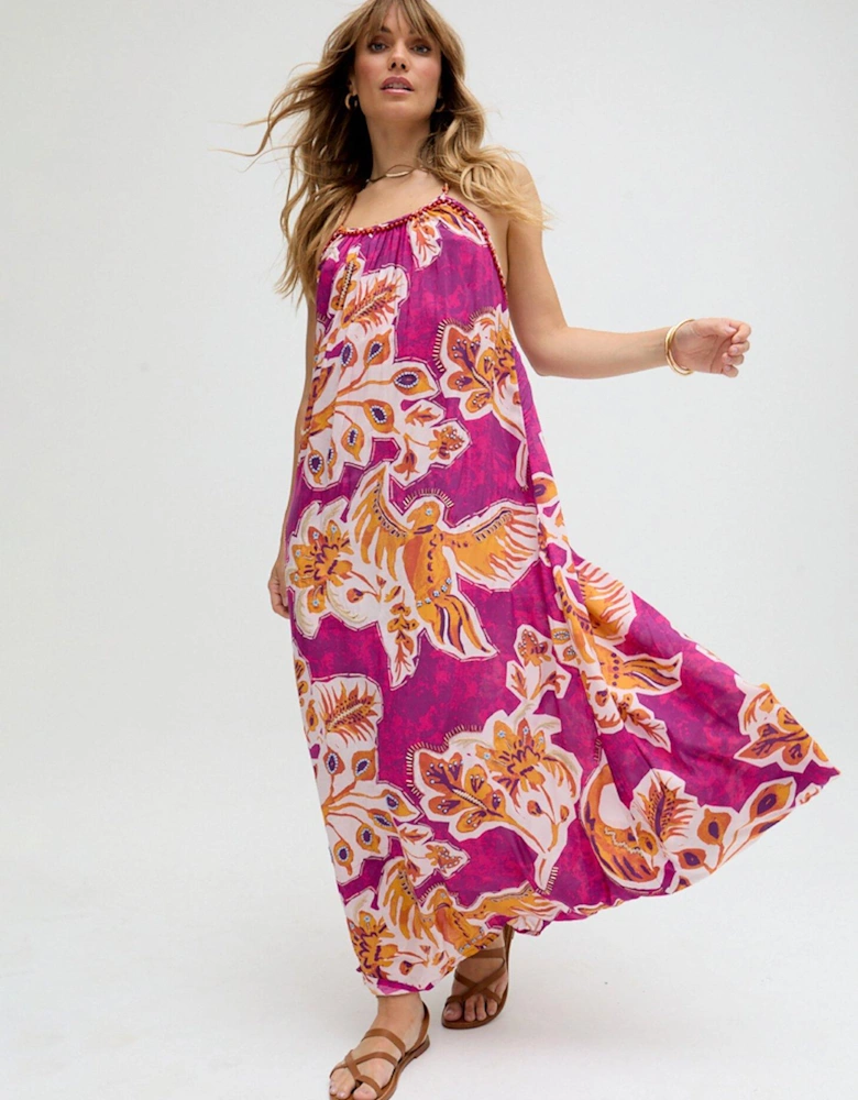 Ida Spaghetti Strap Botanical Print Maxi Dress In Multi