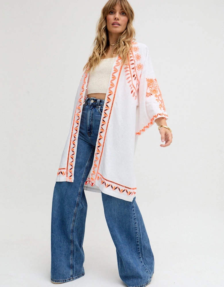 Lupe Edge To Edge Embroidered Kimono In White
