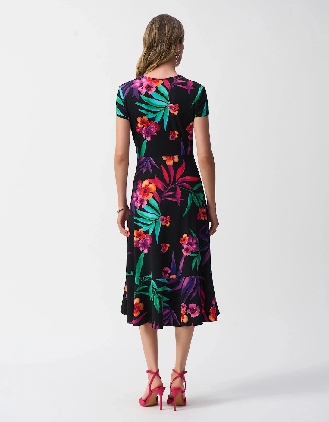 Silky knit tropical print wrap dress