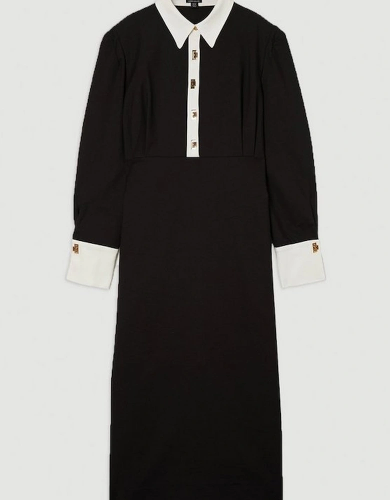 Plus Size Techno Cotton Woven Maxi Dress With Contrast Placket