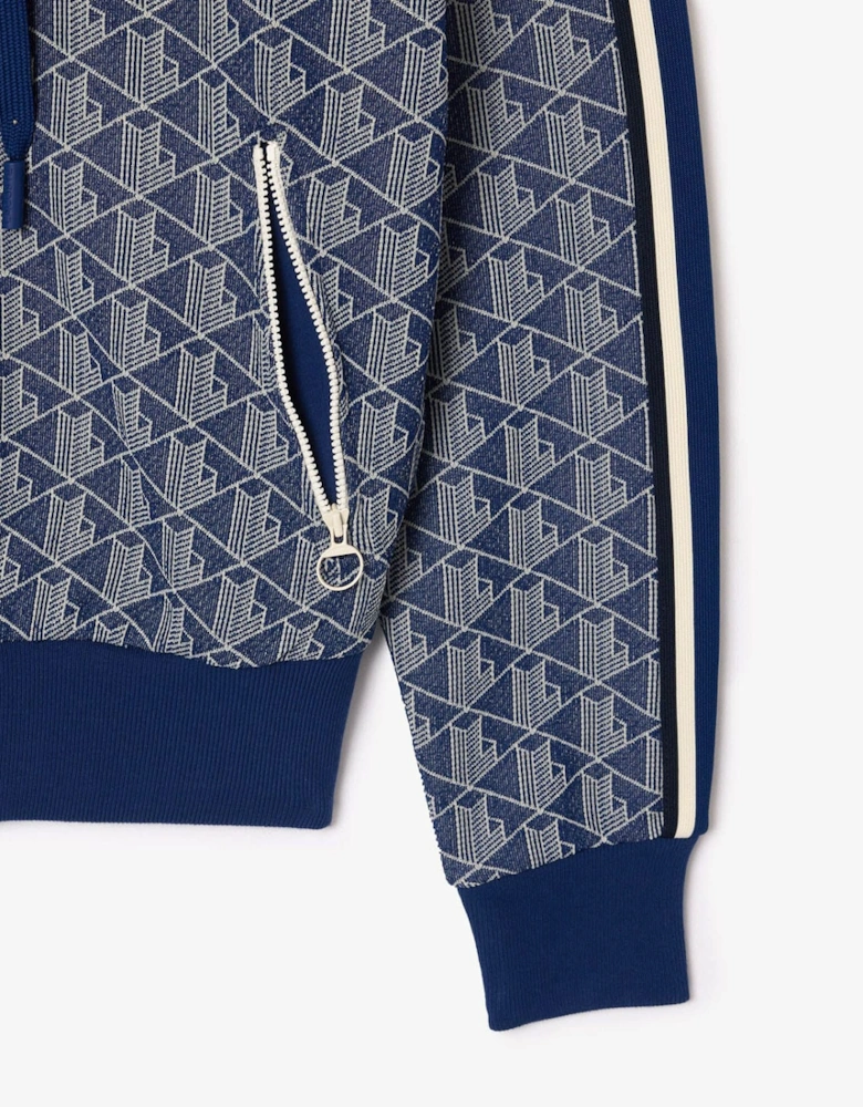 Jacquard Monogram Hoodie - Jacquard Monogram Zip Front Hoodie