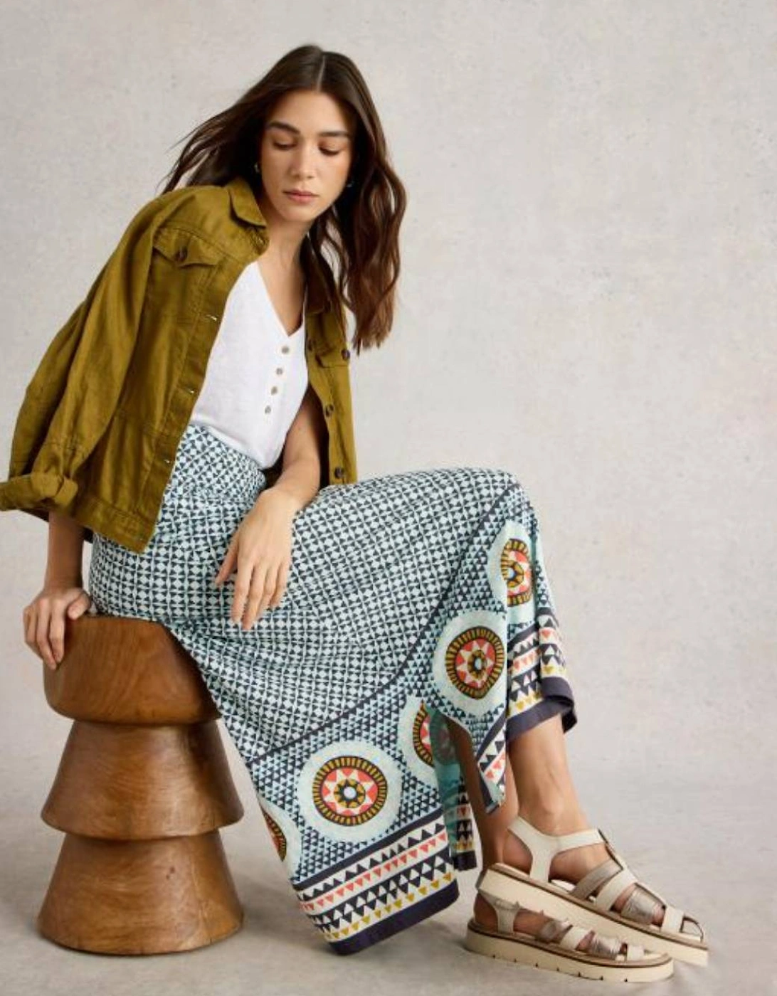 Women's Fay Jersey Maxi Column Skirt Regular Blue Multi