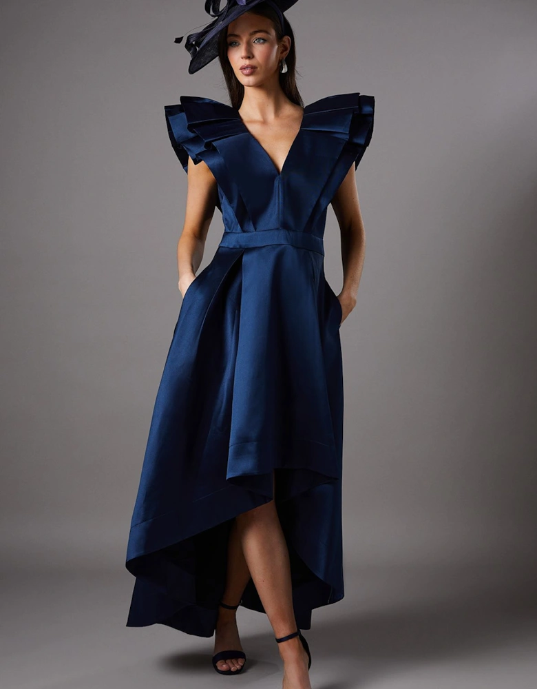 Frill Sleeve V Neck Midi Dress