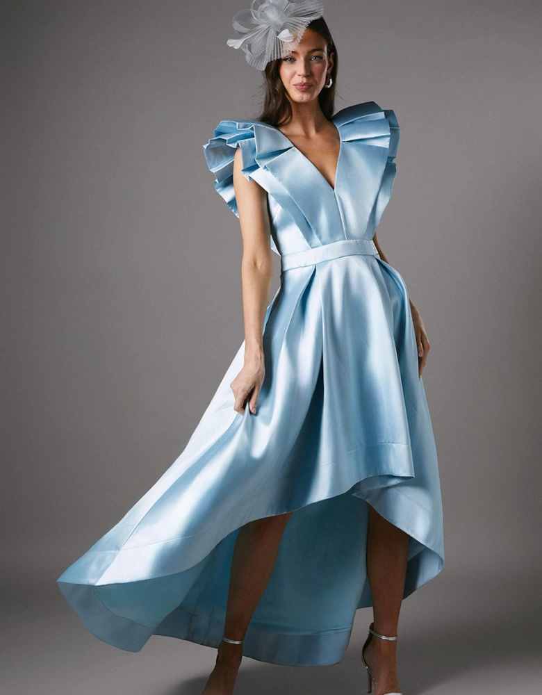 Frill Sleeve V Neck Midi Dress