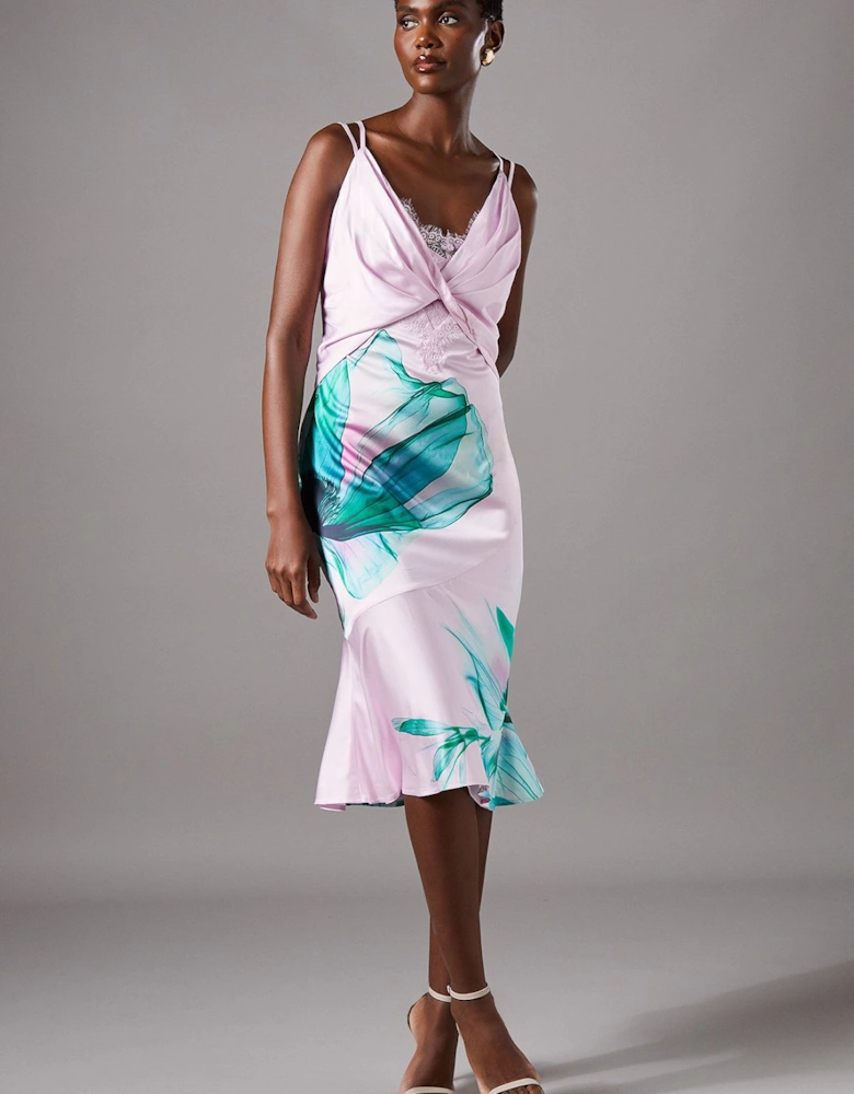 Lace Insert Satin Fitted Dress