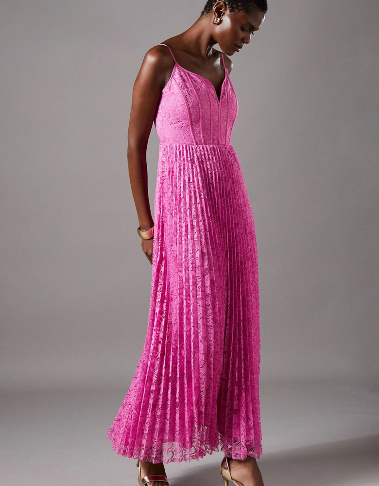 Lace Pleated Maxi Dress