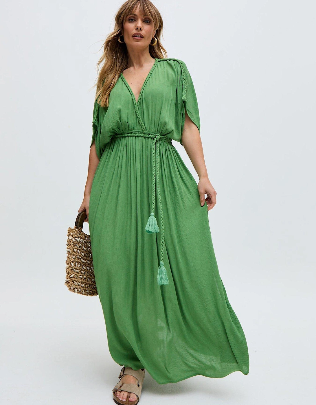 Diamond Plait Neck Maxi Dress - Green, 7 of 6