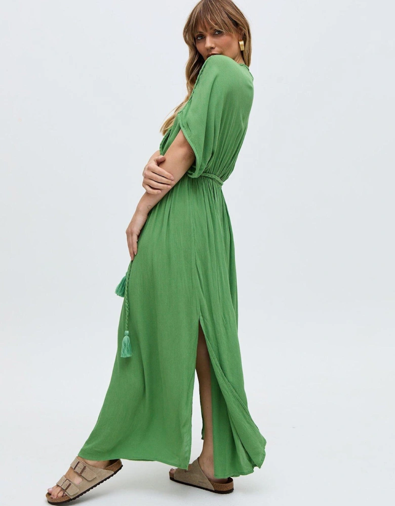 Diamond Plait Neck Maxi Dress - Green