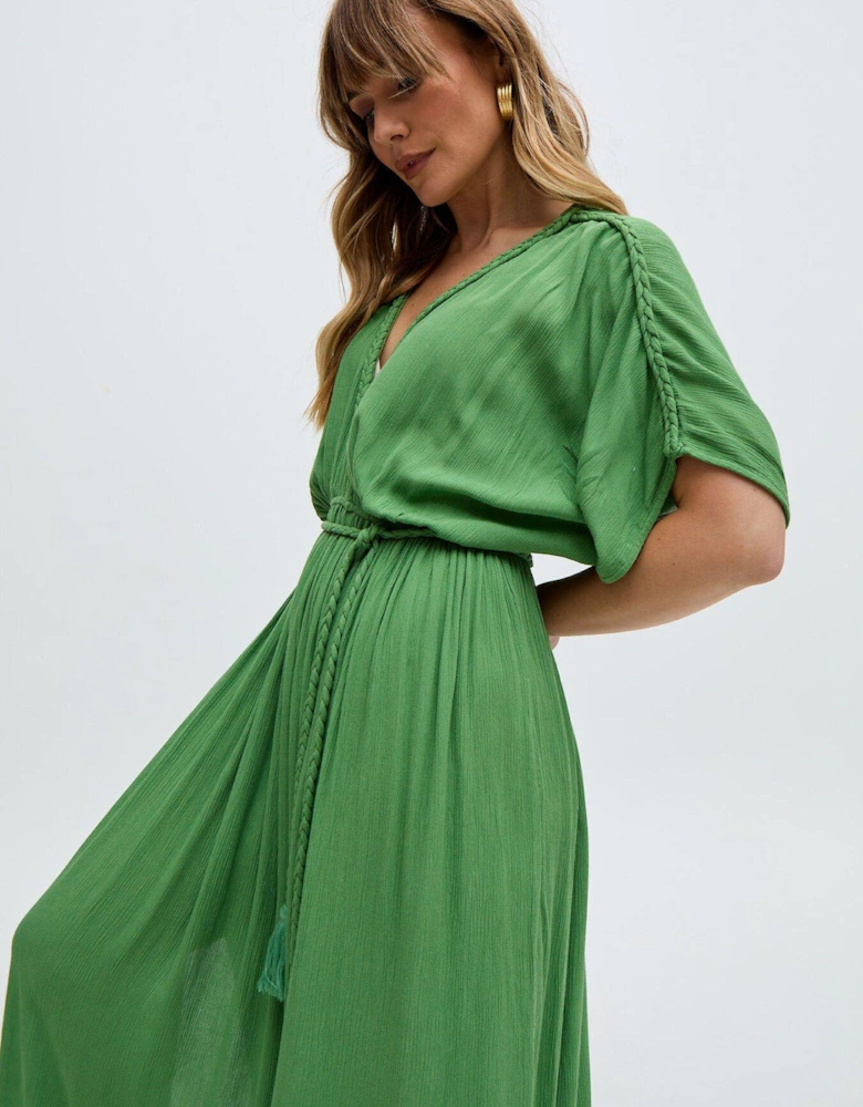 Diamond Plait Neck Maxi Dress - Green