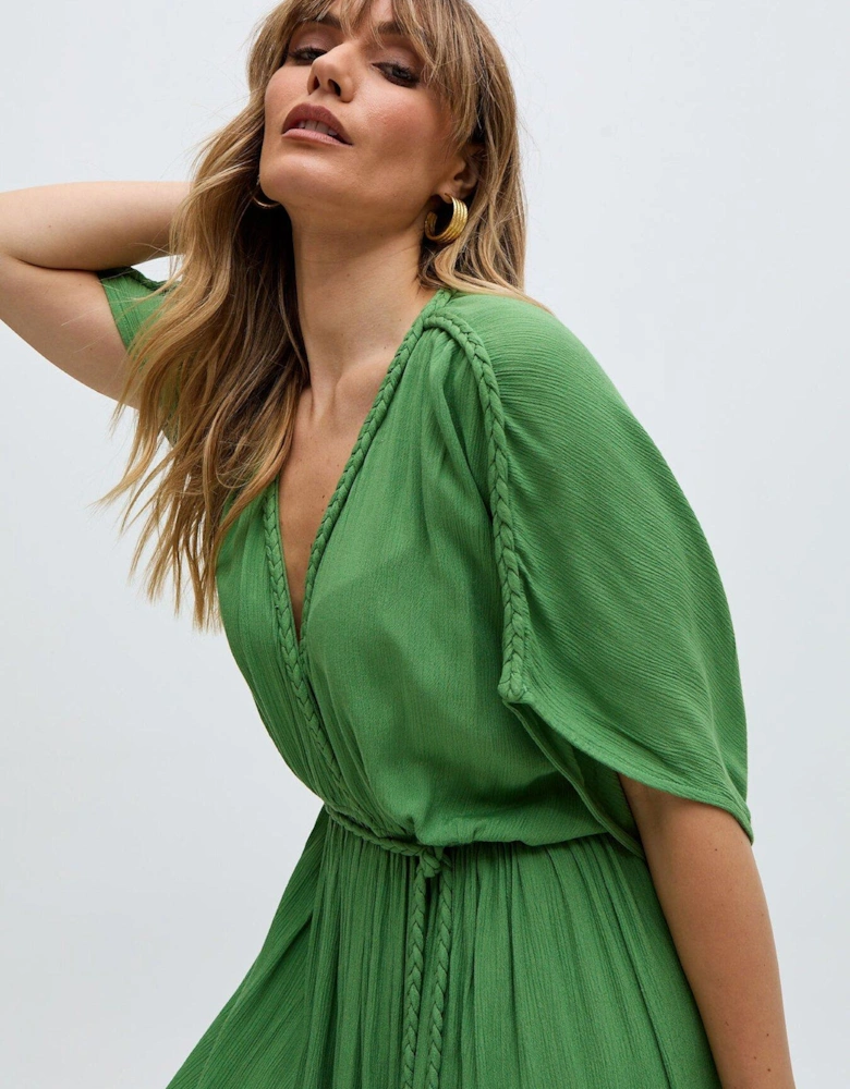 Diamond Plait Neck Maxi Dress - Green
