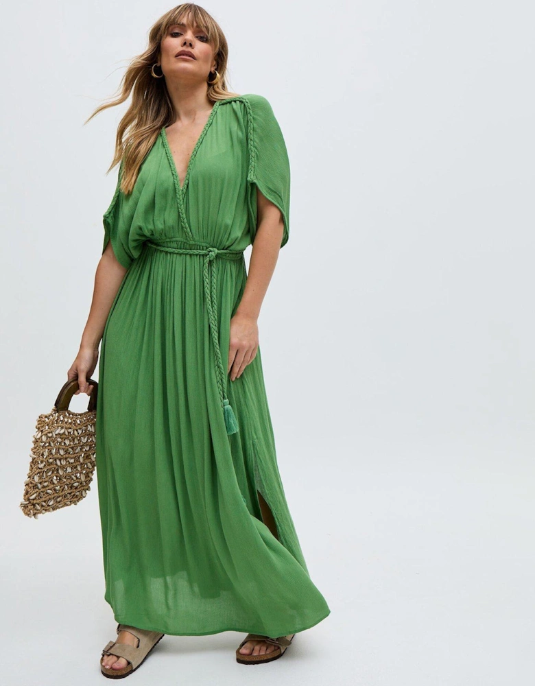 Diamond Plait Neck Maxi Dress - Green