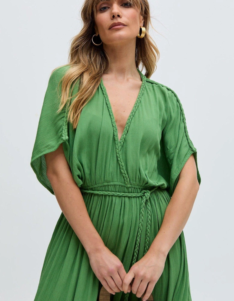 Diamond Plait Neck Maxi Dress - Green