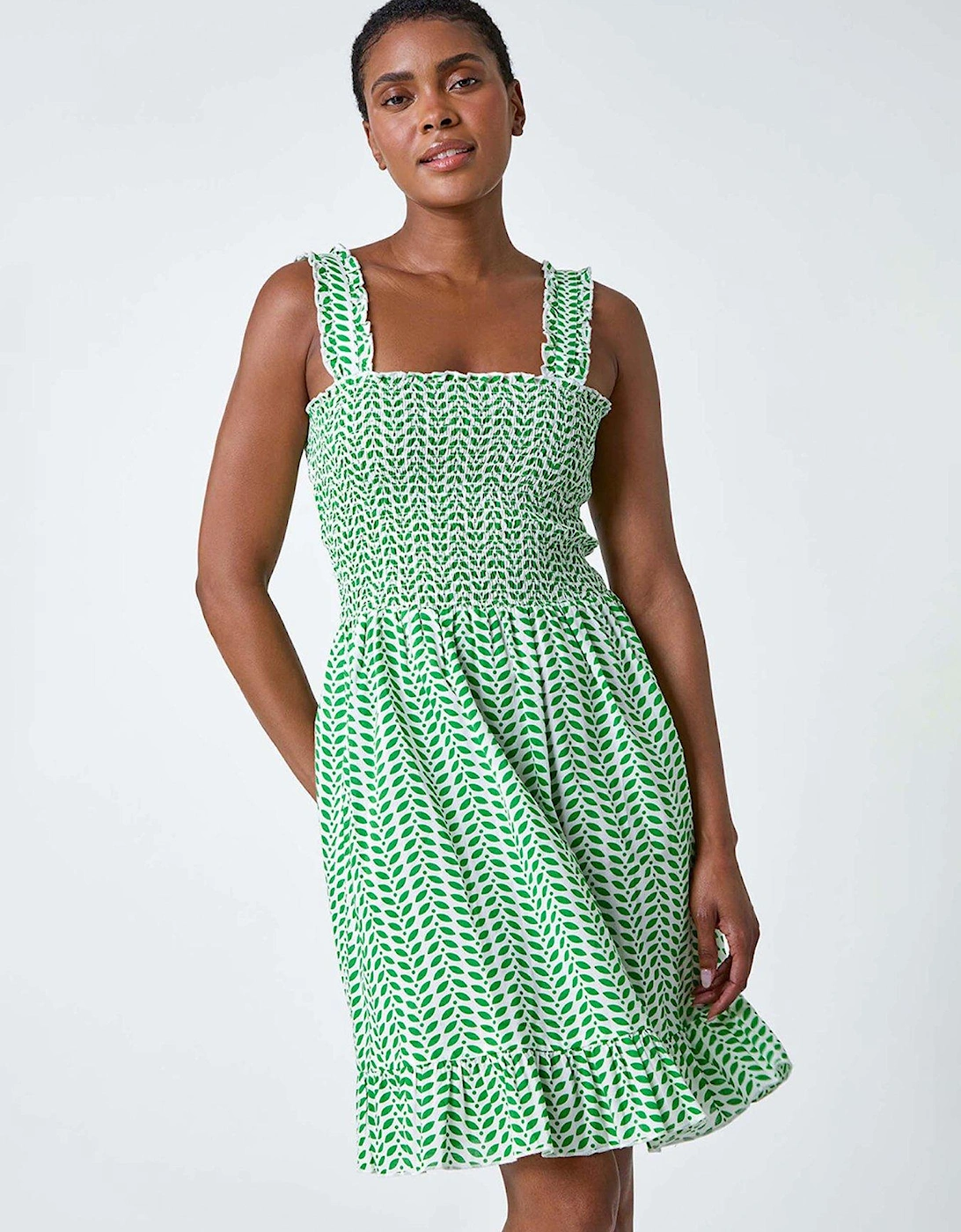 Zig Zag Print Shirred Cotton Dress, 2 of 1