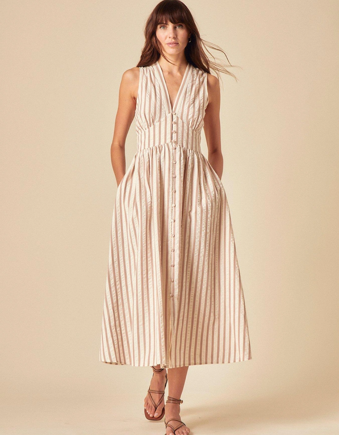 Starlight Stripe Midi Dress - Beige, 2 of 1