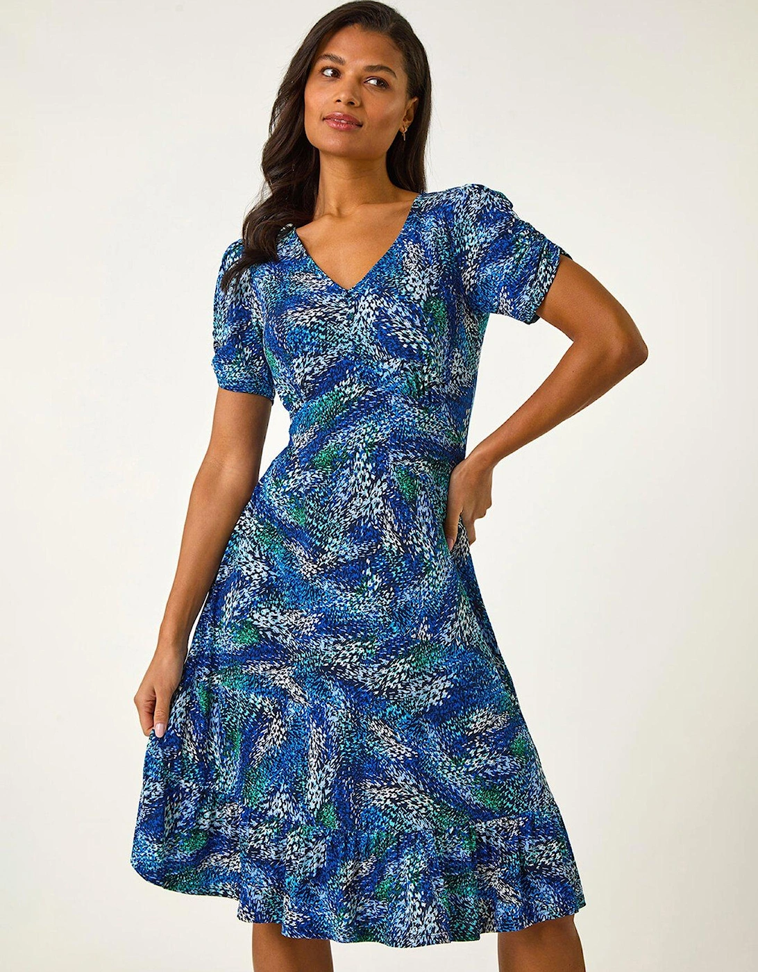 Abstract Button Tea Dress - Navy, 2 of 1