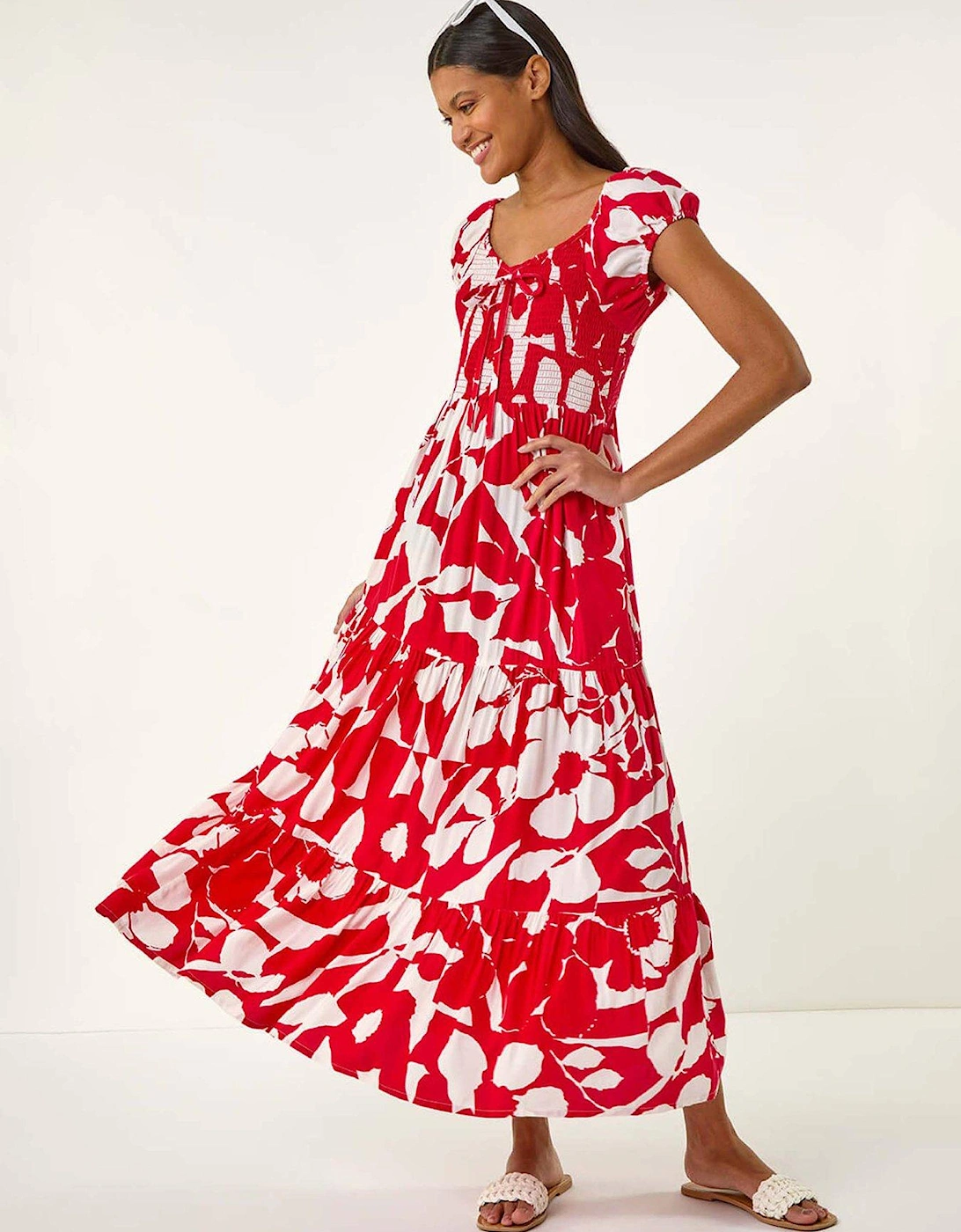 Shadow Floral Tie Tiered Dress - Red, 2 of 1