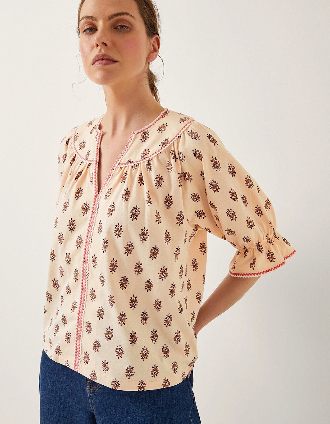 Laurie Print Jersey Top - Cream, 2 of 1