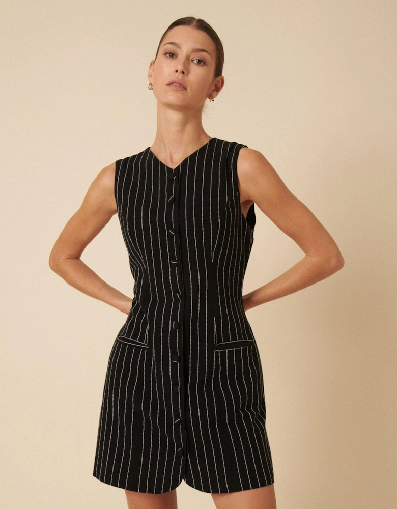 Yana Mini Ticking Stripe Dress - Black